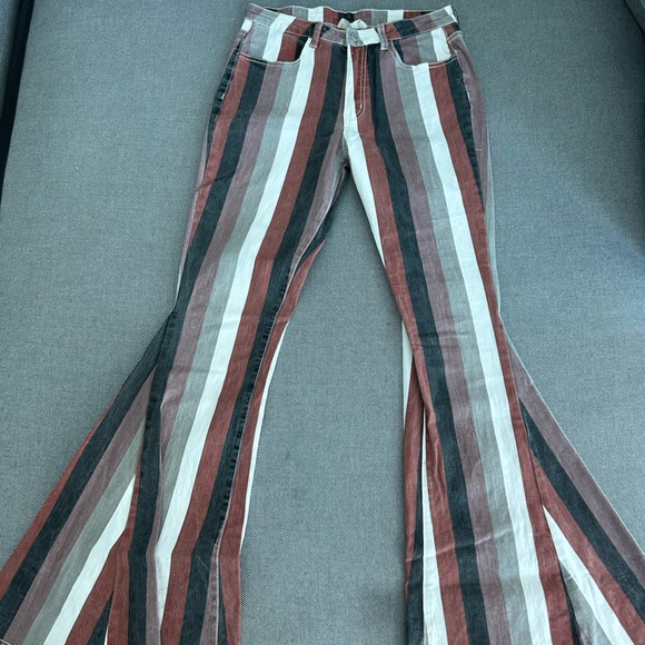 Saints & Hearts Pants - Bell bottomed jeans with neutral color stripes